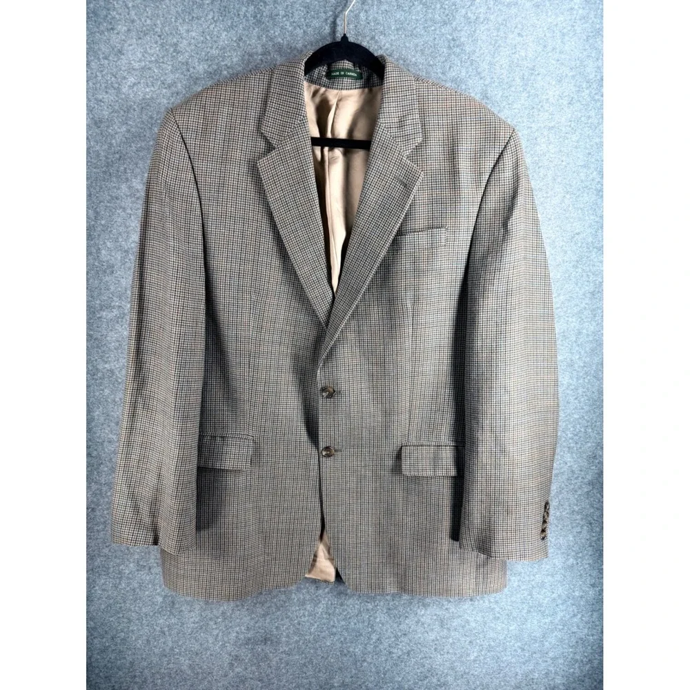 Lauren Ralph Lauren Mens Silk Wool Houndstooth Blazer Sport Coat Made in Canada